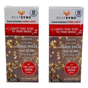 Beat Sync Sound Activated String Lights, Set of 2, 50 White Lights each,